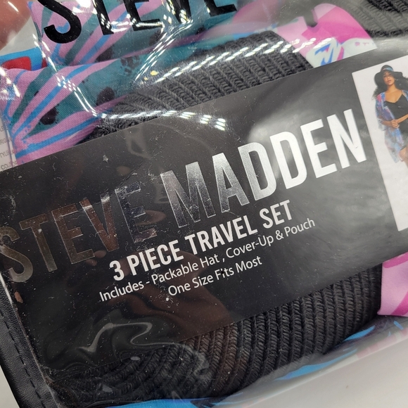 STEVE MADDEN Packable Hat Cover up and Clear Zip Tote Travel trio Gift Set Purpl - Picture 3 of 7